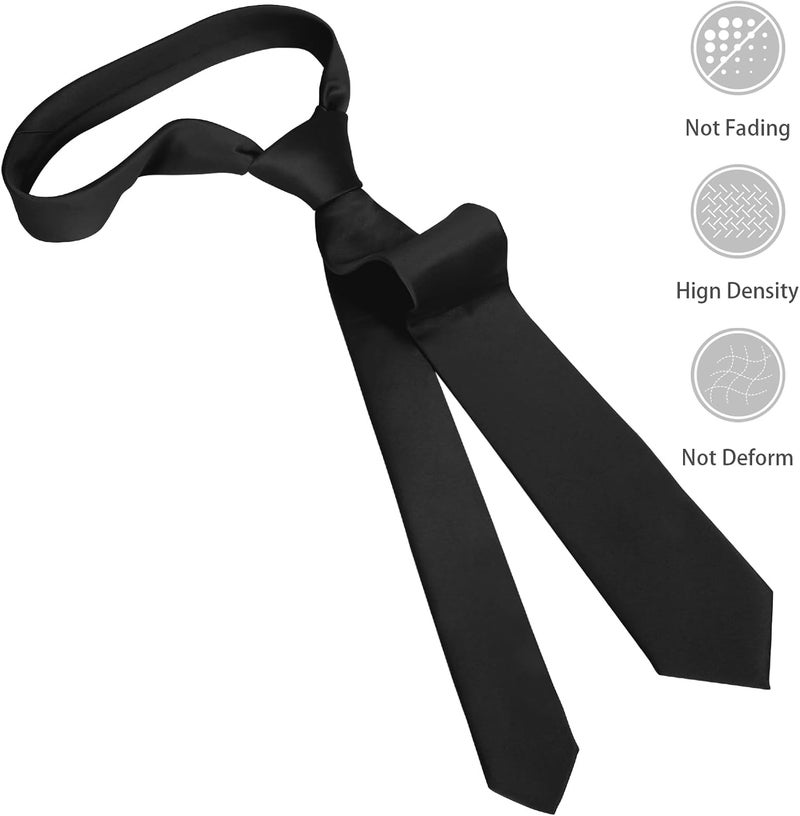 Junmaxroad Store Boys Black Tie Satin Solid Color Necktie for Teen Wedding School Graduation with Gift Box - Image 3